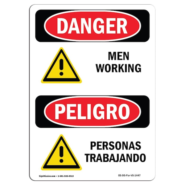 Safety Sign, OSHA Danger, 24" Height, Aluminum, Men Working Bilingual Spanish